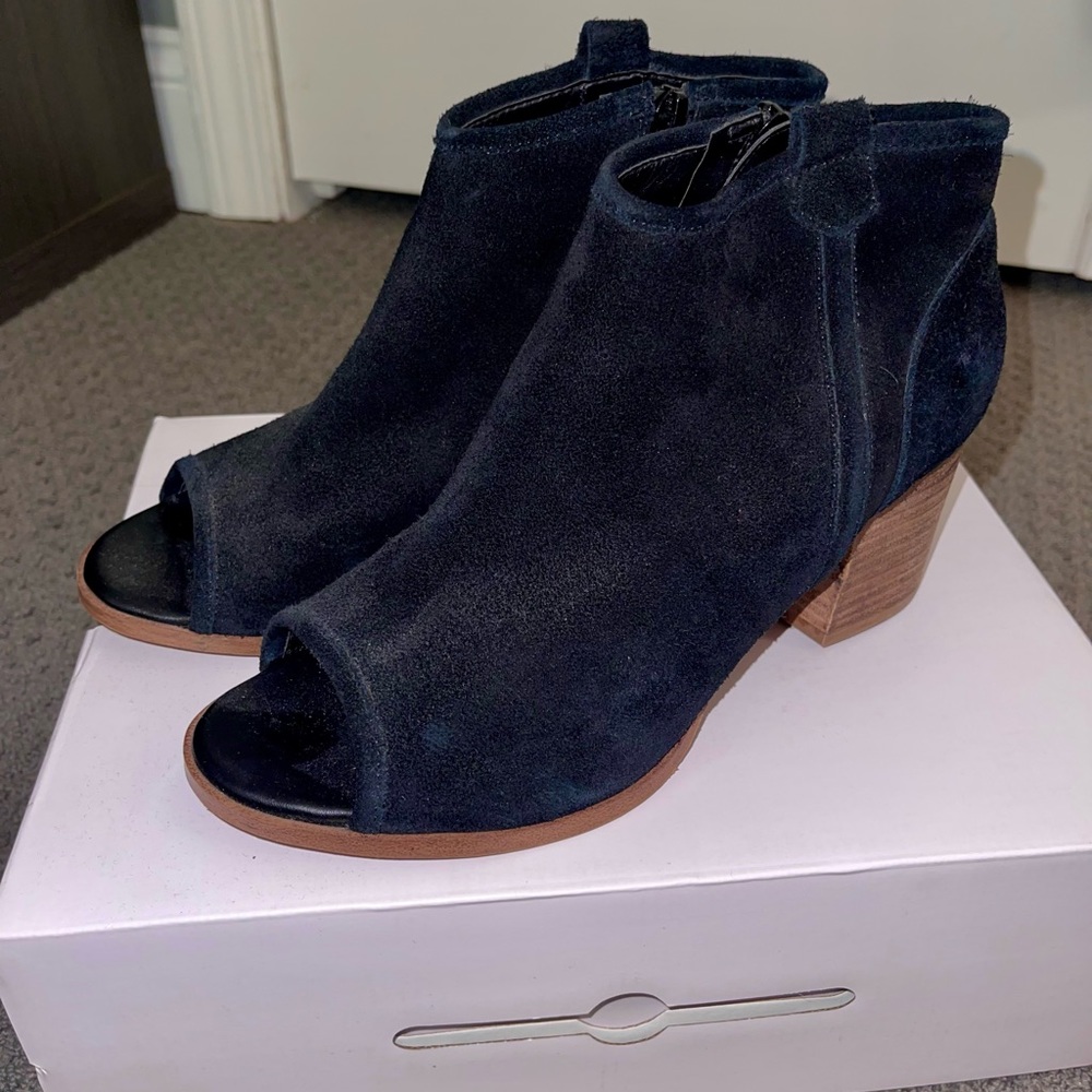 ALDO Black Suede Peep Toe Bootie, Size 8.5